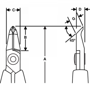 Концевые кусачки с длинной головкой изогнутые, 45° чертеж